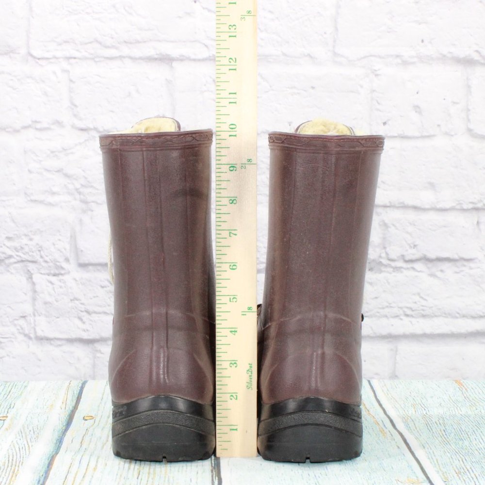 *Hunter Maroon Vibram Sole Shearling Insulated Rubber Rain Boots Size 10 Inches - Picture 7 of 9